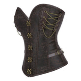 New Dark Brown Chain - Decorated Steel - Boned Gothic Retro Bustier Top - Medieval Gothic Revival Corset with Chain Decor - Coscosmos